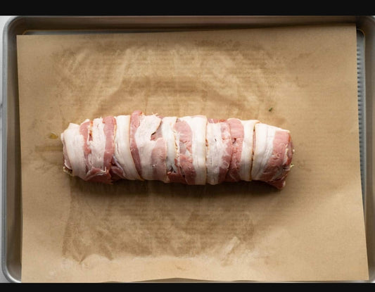 Stuffed Pork Steak, wrapped in bacon
